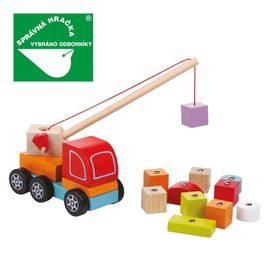 CUBIKA - 13982 Autožeriav s magnetom - drevená skladačka 14 dielov