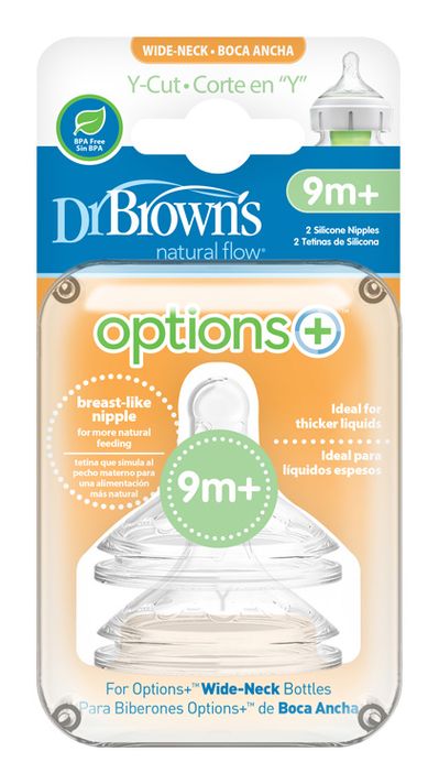 DR.BROWNS - Cumlík na fľaše Options+ široké hrdlo 9m+ silikónový na kaše 2ks (WNY201)