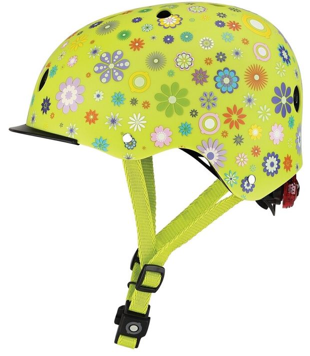 GLOBBER - Detská helma Elite Lights Lime Green  - Flowers XS/S