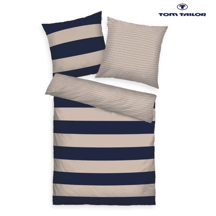 HERDING - TOM TAILOR posteľná bielizeň Bold Stripes 70x90cm / 140x200cm Dark Navy/ Sunny Sand