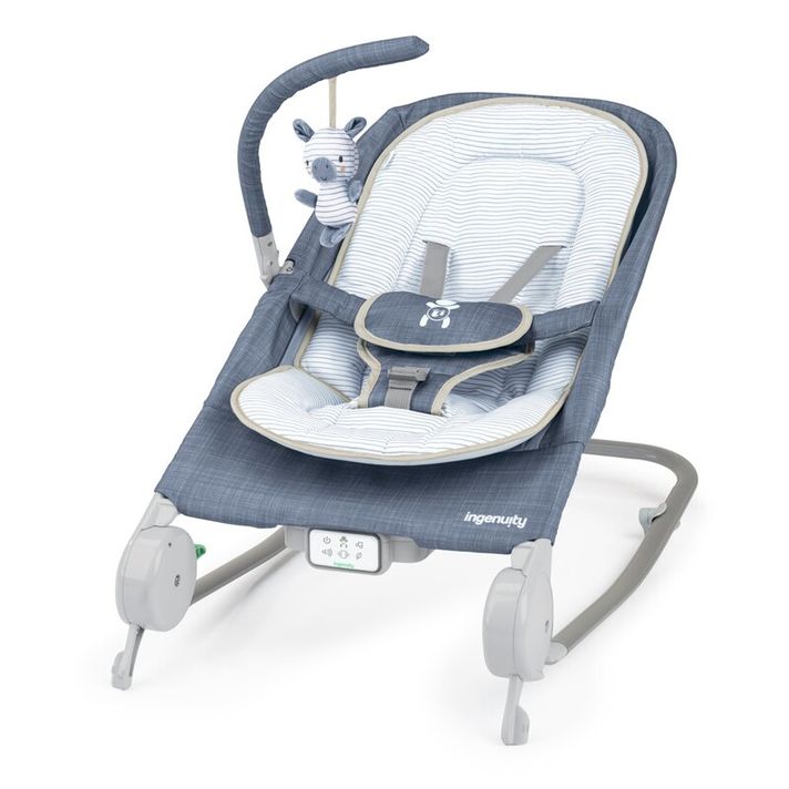 INGENUITY - Lehátko masážne vibrujúce s melódiou Happy Belly Rock-to-Bounce – Chambray 0m+ do 9kg