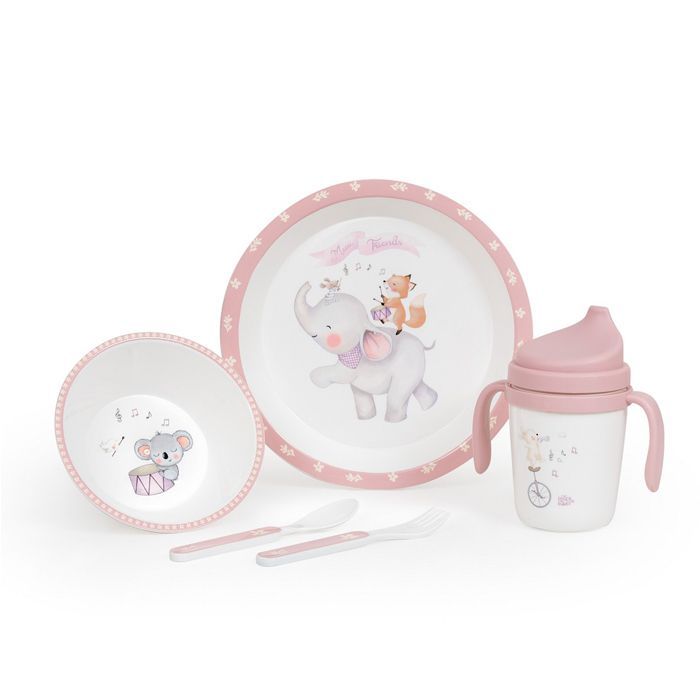 INTERBABY - Jedálenský set ZVIERATKÁ +6M - ružový