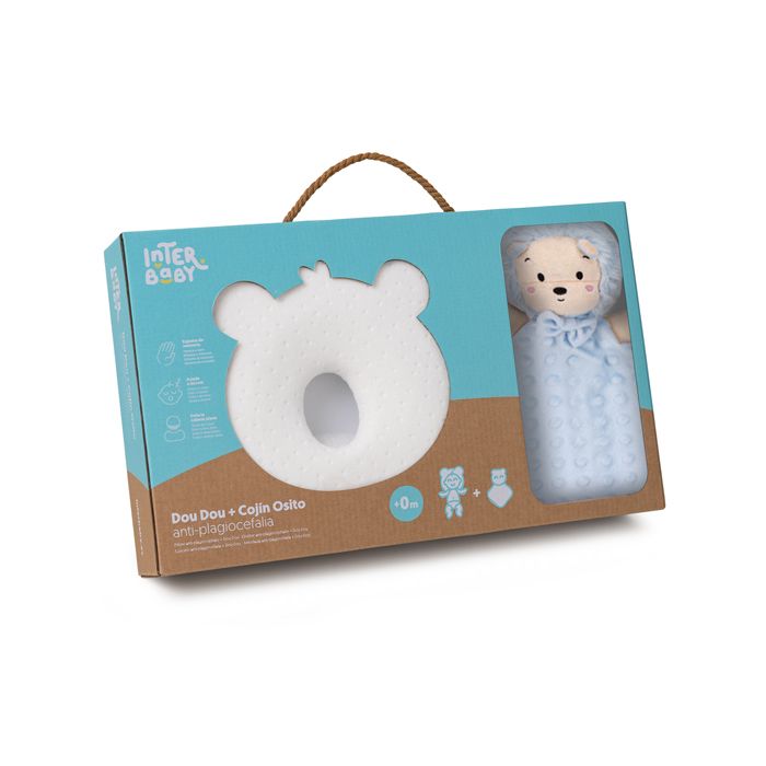 INTERBABY - SET MEDVEDÍK - ergonomický vankúšik + prítulka - modrý