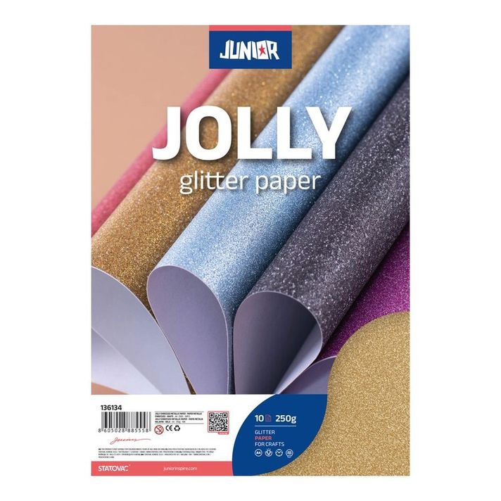 JUNIOR-ST - Dekoračný papier A4 Glitter strieborný 250 g, sada 10 ks