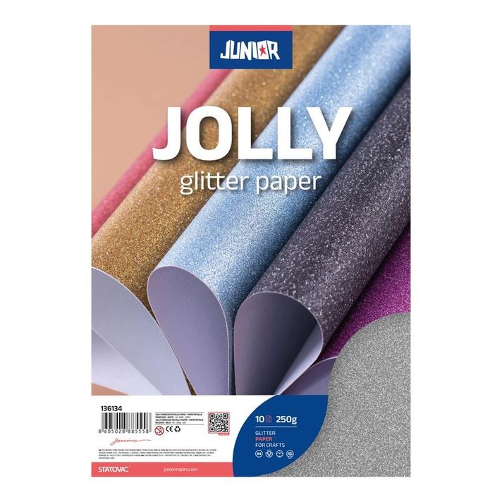 JUNIOR-ST - Dekoračný papier A4 Glitter zlatý 250 g, sada 10 ks