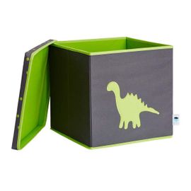 LOVE IT STORE IT - Úložný box na hračky s krytom - šedý, zelený dinosaurus