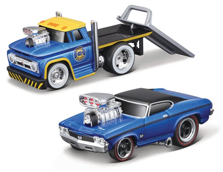 MAISTO - Muscle Transports - 1966 Chevrolet C60 Flatbed 1969 Chevrolet Chevelle SS 396, 1:64