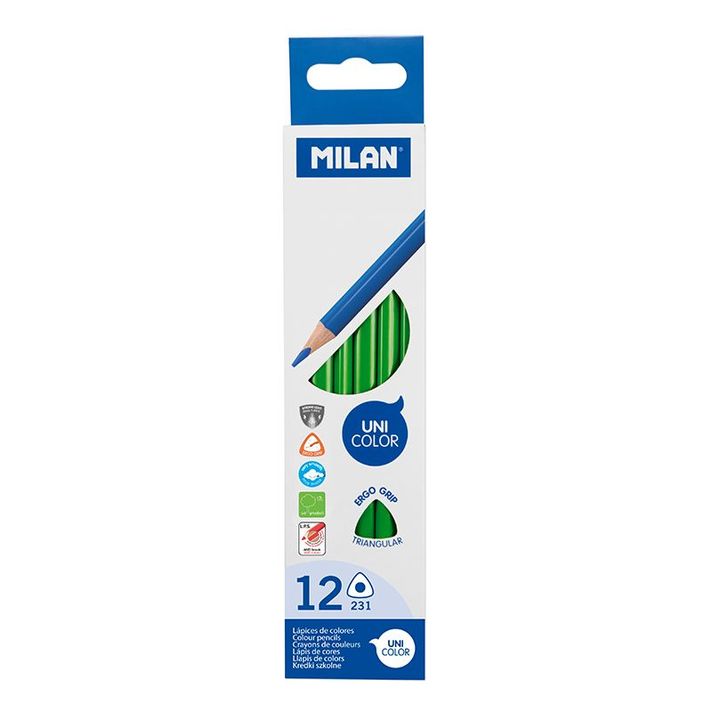 MILAN - Pastelky Ergo Grip trojhranné 12 ks, Dark Green