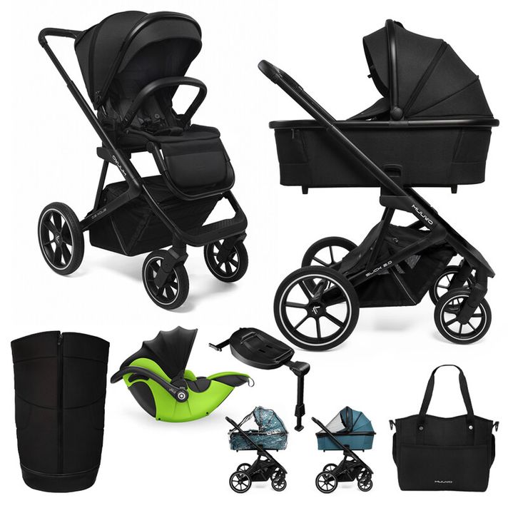 MUUVO  - Kočík kombinovaný Slick 2.0 set 2v1 Classic black + KIDDY Evoluna i-size 2 + základňa