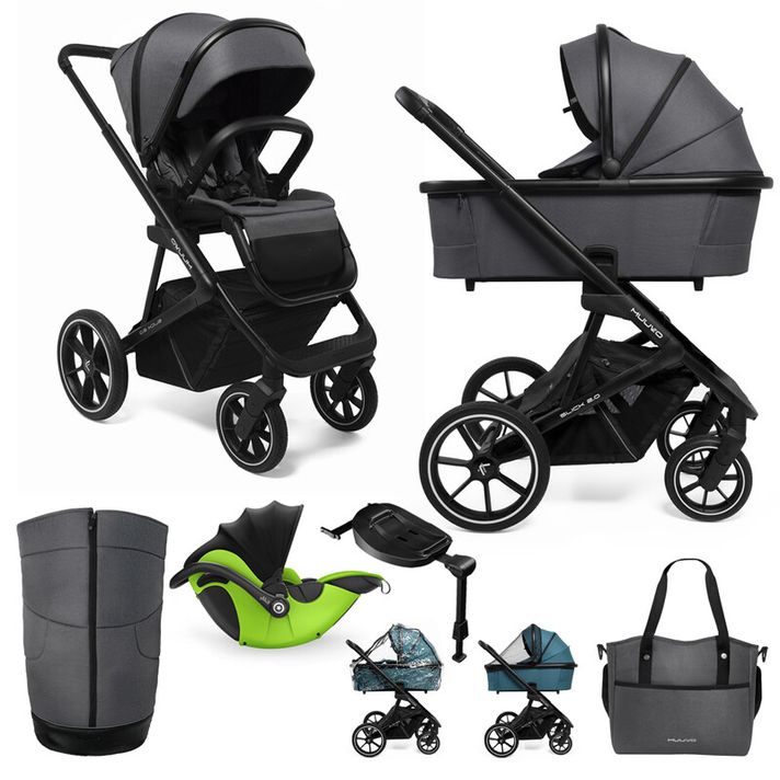 MUUVO  - Kočík kombinovaný Slick 2.0 set 2v1 Iron graphite + KIDDY Evoluna i-size 2 + základňa