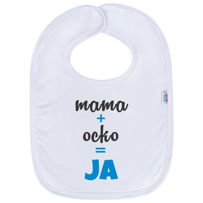 NEW BABY - Detský podbradník  máma+táta=JÁ modrý