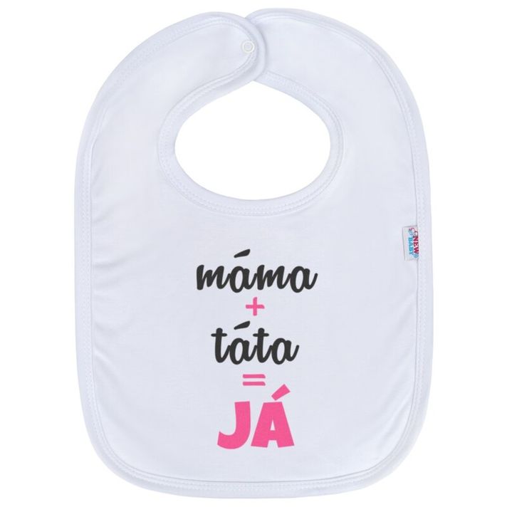 NEW BABY - Detský podbradník  máma+táta=JÁ ružový