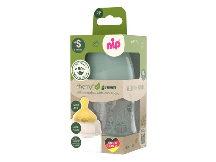 NIP - CHERRY GREEN fľaša PP, široká, kaučuk-S, 150ml, chlapec