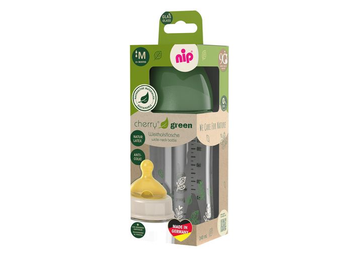 NIP - CHERRY GREEN fľaša sklo, široká, kaučuk-M, 240ml, chlapec