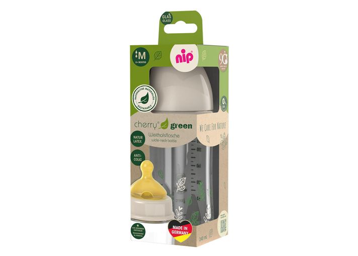 NIP - CHERRY GREEN fľaša sklo, široká, kaučuk-M, 240ml, dievča