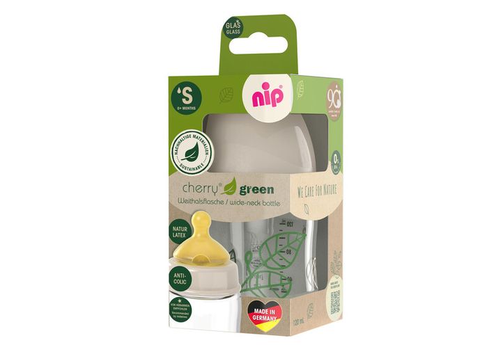 NIP - CHERRY GREEN fľaša sklo, široká, kaučuk-S, 120ml, dievča