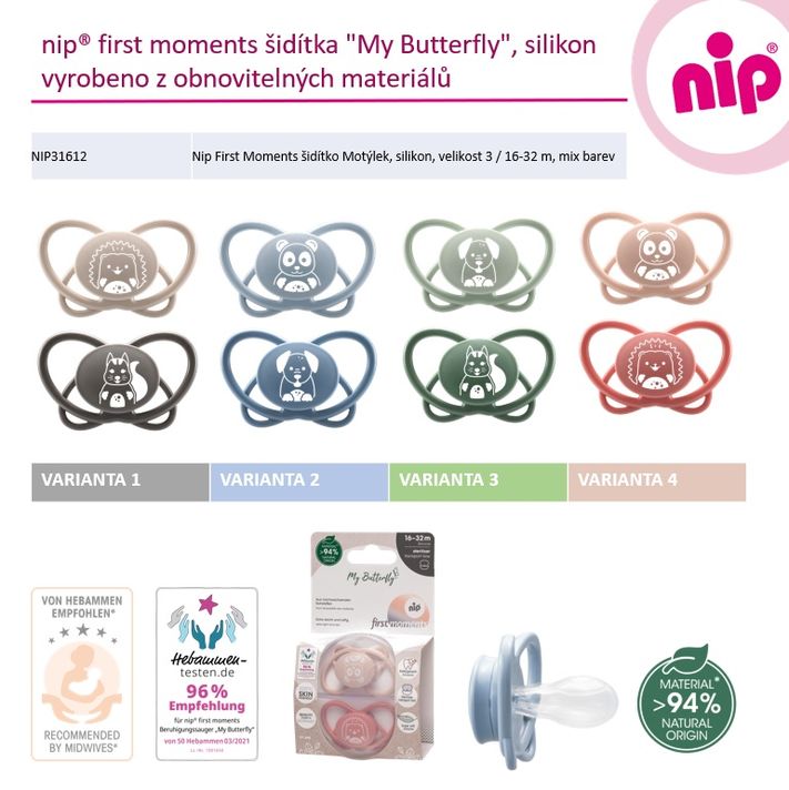 NIP - FIRST moments cumlík Motýlik, silikón, v.3 / 16-32m, mix barev