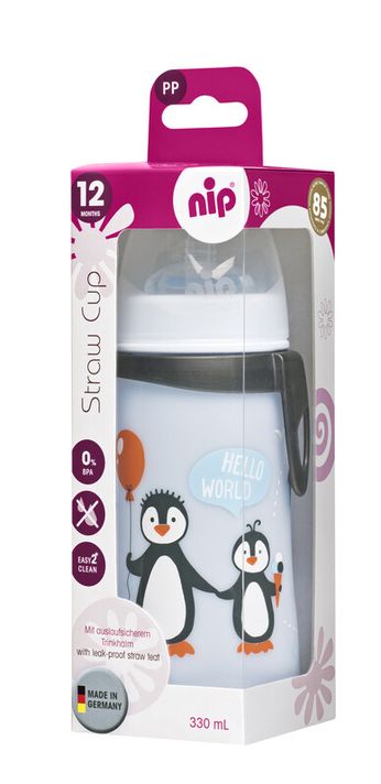 NIP - Straw cup fľaša so slamkou, 330ml, chlapec