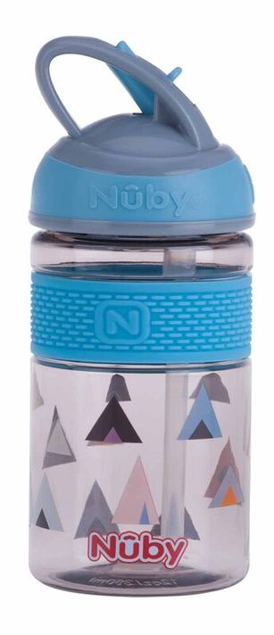 NUBY - Fľaša športová 2v1 s tvrdou sklopiteľnou slamkou, 360 ml, modrá, 3+