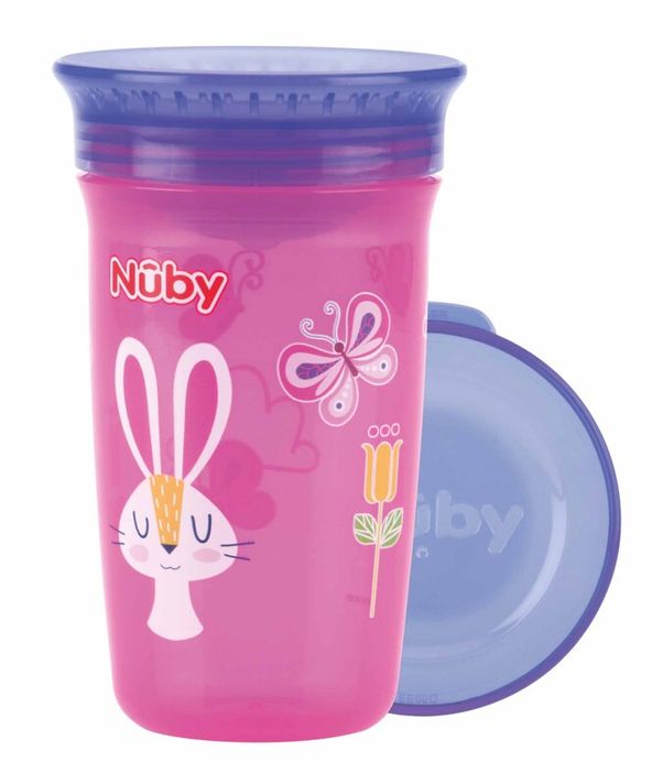 NUBY - Hrnček netečúci 360° 300 ml, 6 m+ ružová / fialová