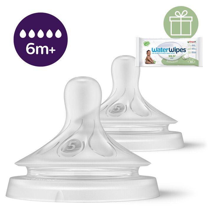 PHILIPS AVENT - Cumlík Natural Response 5 rýchly prietok 6m+, 2 ks+WW Soapberry 60ks