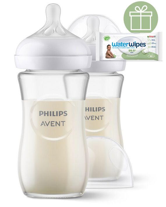 PHILIPS AVENT - Fľaša Natural Response sklenená 240 ml, 1m+ 2 ks+WW Soapberry 60ks