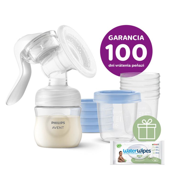 PHILIPS AVENT - Odsávačka materského mlieka manuálna + VIA 180 ml 5 ks+WW Soapberry 60ks