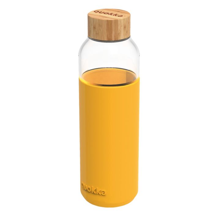 QUOKKA - FLOW Sklenená fľaša so silikónovým povrchom YELLOW, 660ml, 40013