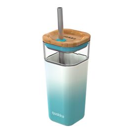 QUOKKA - LIQUID-CUBE Sklenený pohár so silikónovým povrchom TEAL GRADIENT, 540ml, 40054