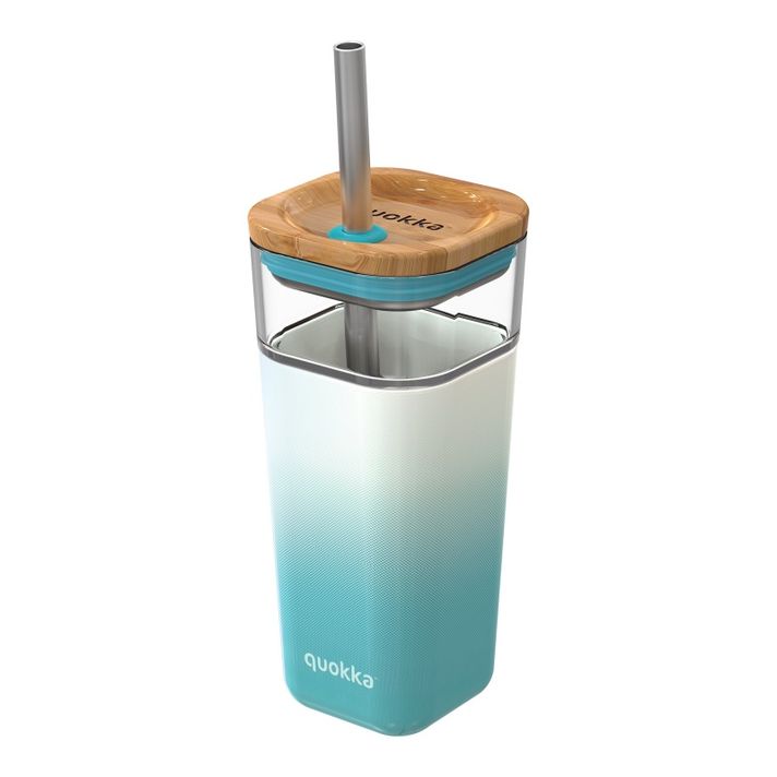 QUOKKA - LIQUID-CUBE Sklenený pohár so silikónovým povrchom TEAL GRADIENT, 540ml, 40054