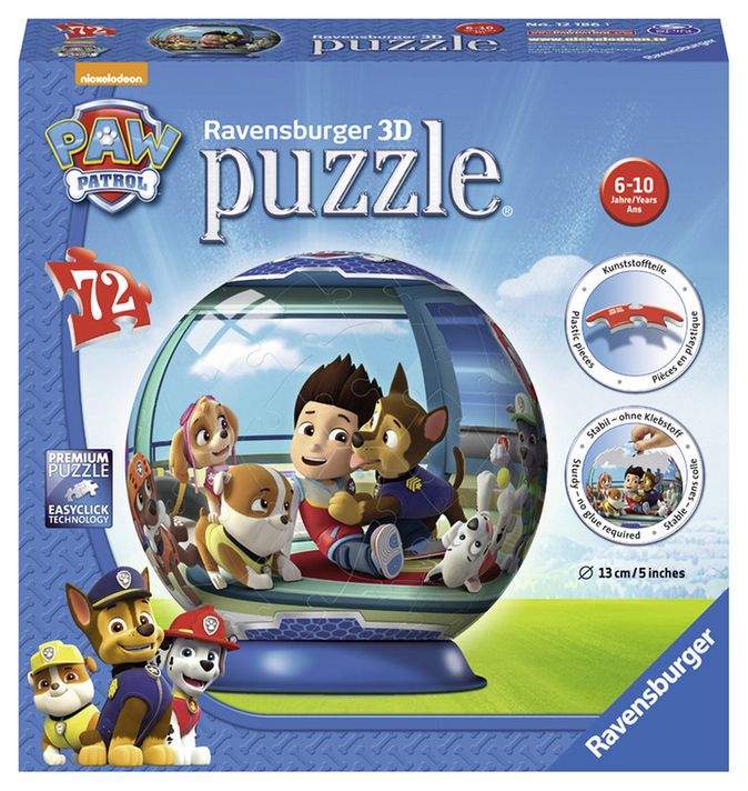 RAVENSBURGER - Labková Patrola puzzleball; 3D, 72 dielikov