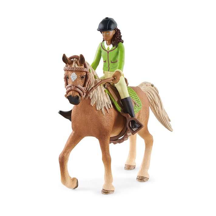 SCHLEICH - Čiernovláska Sarah s pohyblivými kĺbmi na koni