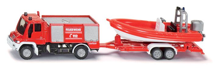SIKU - Blister - požiarne vozidlo Unimog s člnom