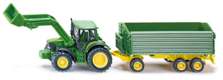 SIKU - Farmer - John Deere s čelným nakladačom a prívesom, mierka 1:87