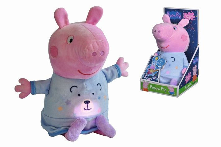 SIMBA - Peppa Pig 2v1 plyšový zaspávač, hrajúci + svetlo, modrý, 25 cm