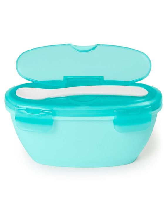 SKIP HOP - Miska s lyžičkou v ochrannom púzdre Easy Serve Teal 240ml, 3m+