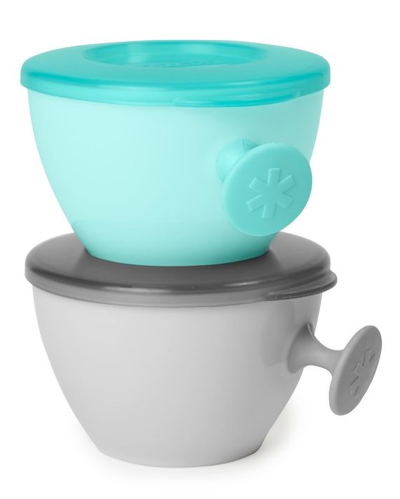 SKIP HOP - Misky s vrchnákom a držiakom Easy Grab Grey,Teal 2 x 240ml, 3m+