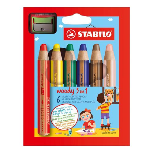 STABILO - Pastelky woody 3 in 1 sada 6 ks + strúhadlo