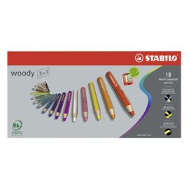 STABILO - Pastelky woody 3 v 1 - farbička, vdodovka, voskovka - 18 ks + strúhadlo