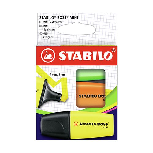 STABILO - Zvýrazňovač  - BOSS MINI - 3 ks balenie - žltá, oranžová, zelená