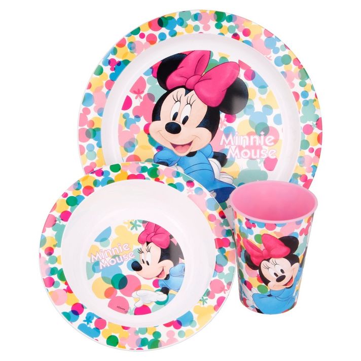 STOR - Detský plastový riad MINNIE MOUSE tanier, miska, pohár, MICRO, 51149