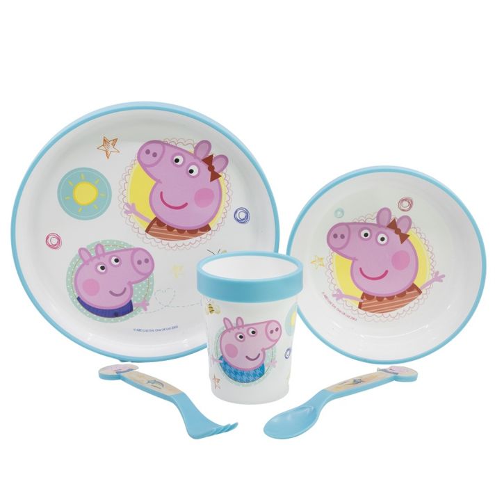 STOR - Detský plastový riad Peppa Pig (tanier, miska, pohár, príbor), 41205