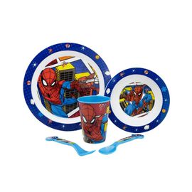 STOR - Detský plastový riad Spiderman (tanier, miska, pohár, príbor), 74750