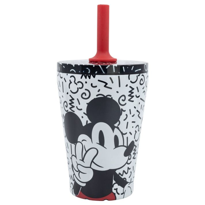 STOR - Nerezový termo pohár so silikónovou slamkou MICKEY MOUSE, 360ml, 74398