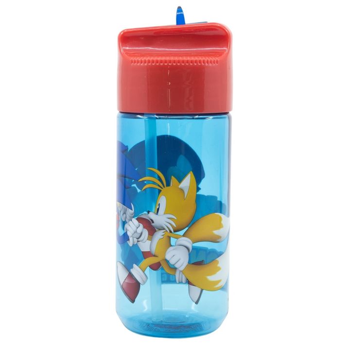 STOR - Plastová fľaša s výsuvnou slamkou JEŽKO SONIC, Transparent Tritan, 430ml, 40536