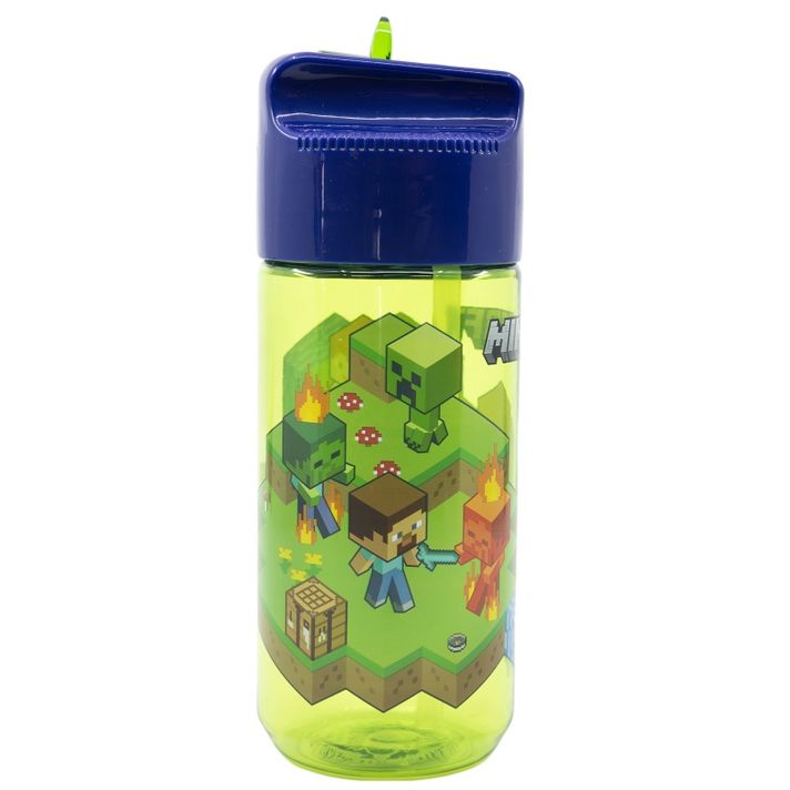 STOR - Plastová fľaša s výsuvnou slamkou MINECRAFT, Transparent Tritan, 430ml, 40436