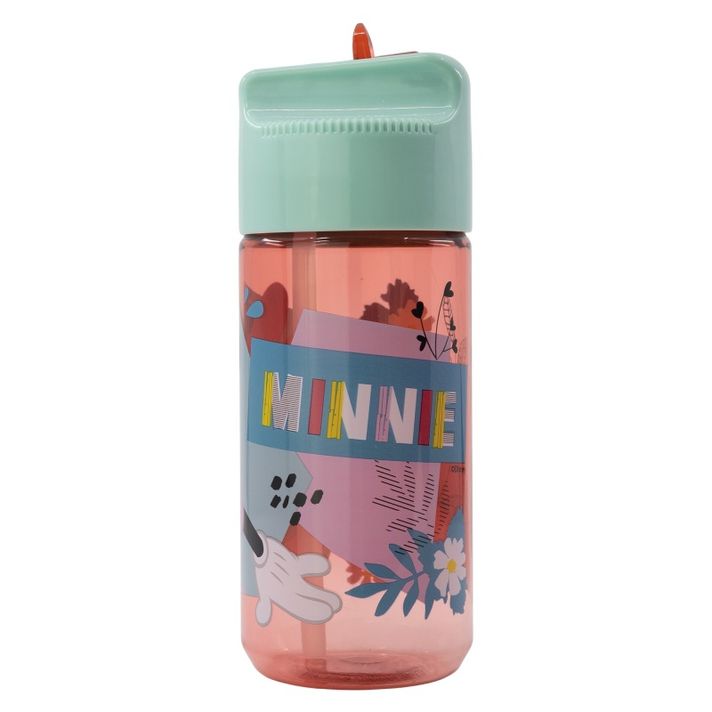 STOR - Plastová fľaša s výsuvnou slamkou MINNIE MOUSE, Transparent Tritan, 430ml, 74436