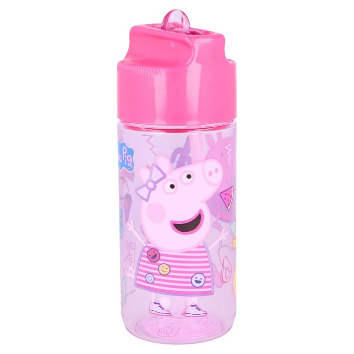 STOR - Plastová fľaša s výsuvnou slamkou PEPPA PIG, Transparent Tritan, 430ml, 13936