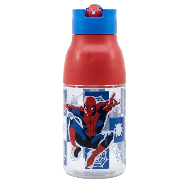 STOR - Plastová fľaša s výsuvnou slamkou SPIDERMAN, 420ml, 74735