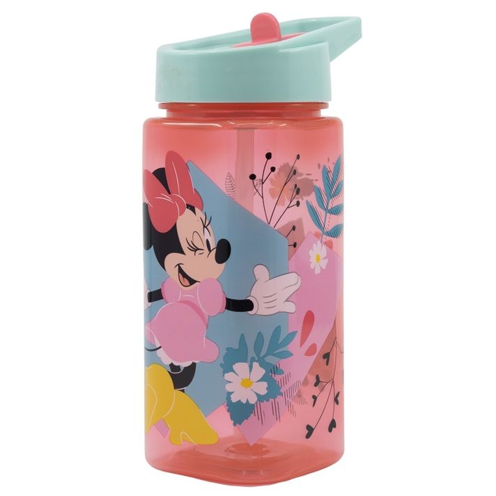 STOR - Plastová hranatá fľaša s výsuvnou slamkou MINNIE MOUSE, Tritan 510ml, 74414